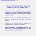 Cierre temporal para este próximo sábado 30 de agosto en el tramo Tambillo – Colibrí